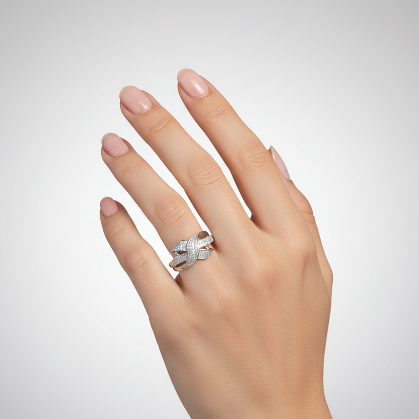 Sterling Silver Diamonds Cross Over X Womens Ring - 0.47ct