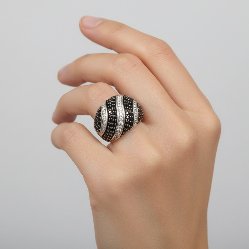 Sterling Silver Diamond Spiral Dome Womens Ring