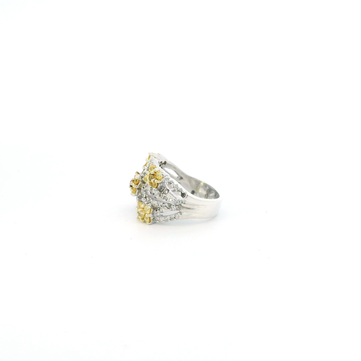 Sterling Silver Topaz & Diamond Cluster Womens Band Ring