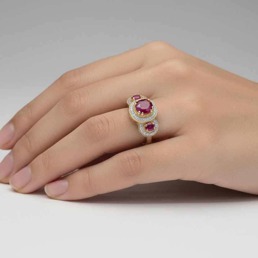 Sterling Silver Ruby Gold Plated Womens Ring