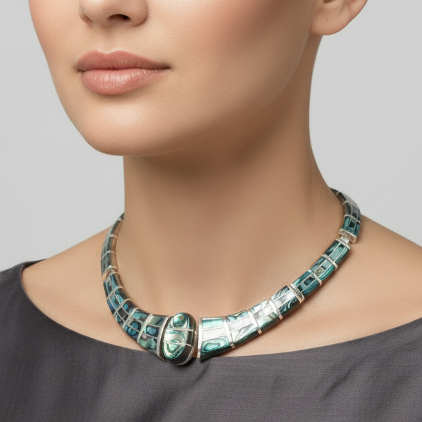 Vintage Sterling Silver Abalone Necklace