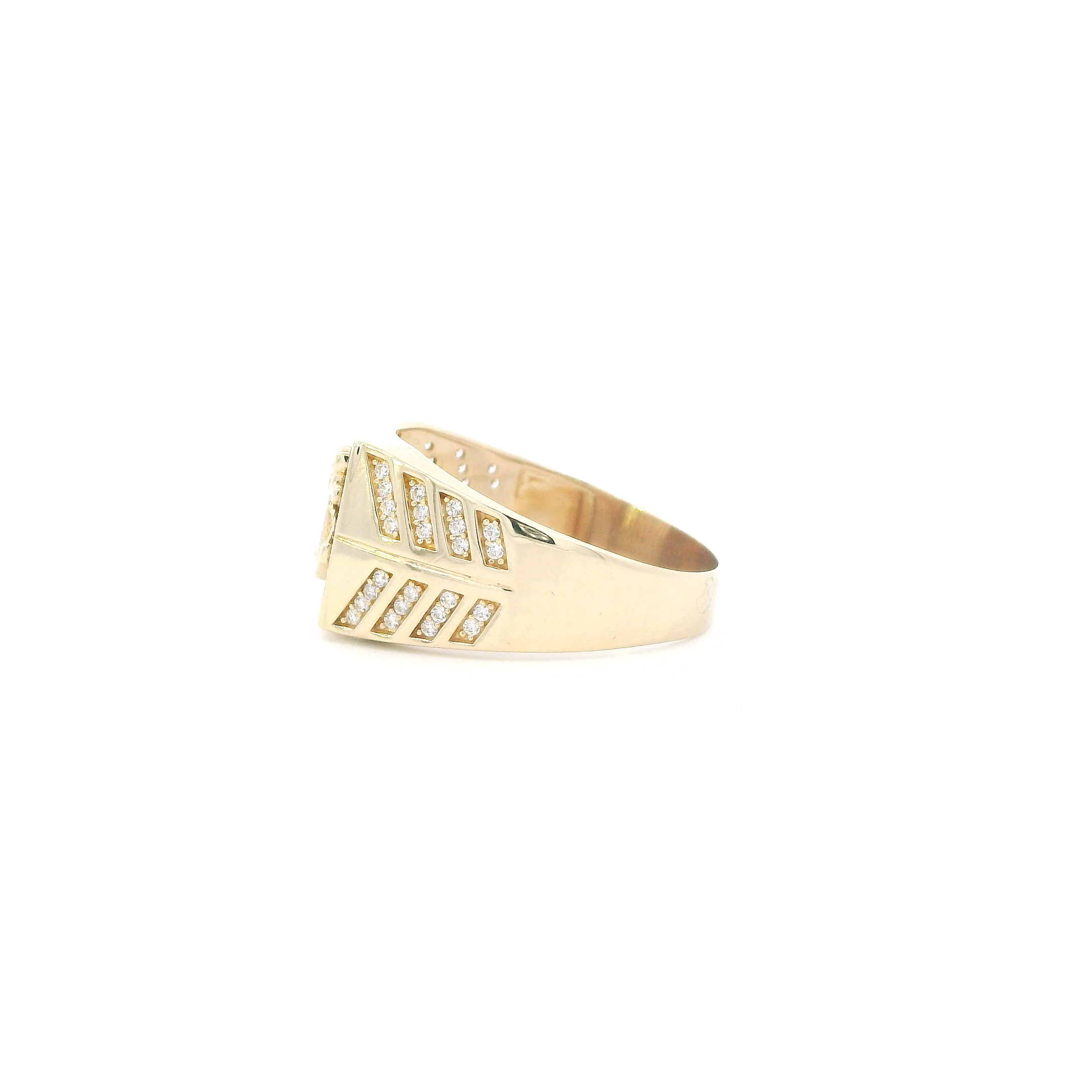 14K Yellow Gold CZ Pave Square Anchor Mens Ring