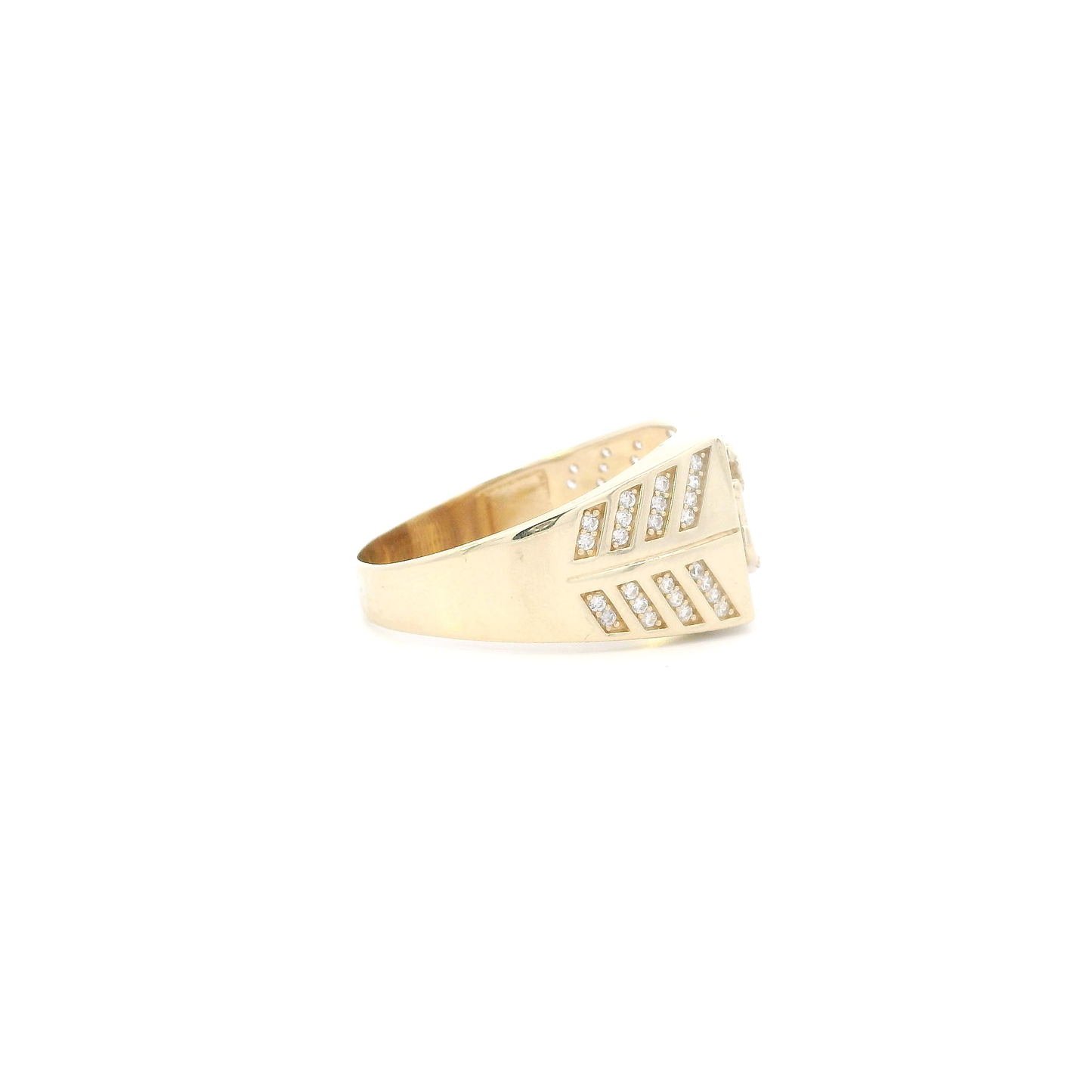 14K Yellow Gold CZ Pave Square Anchor Mens Ring