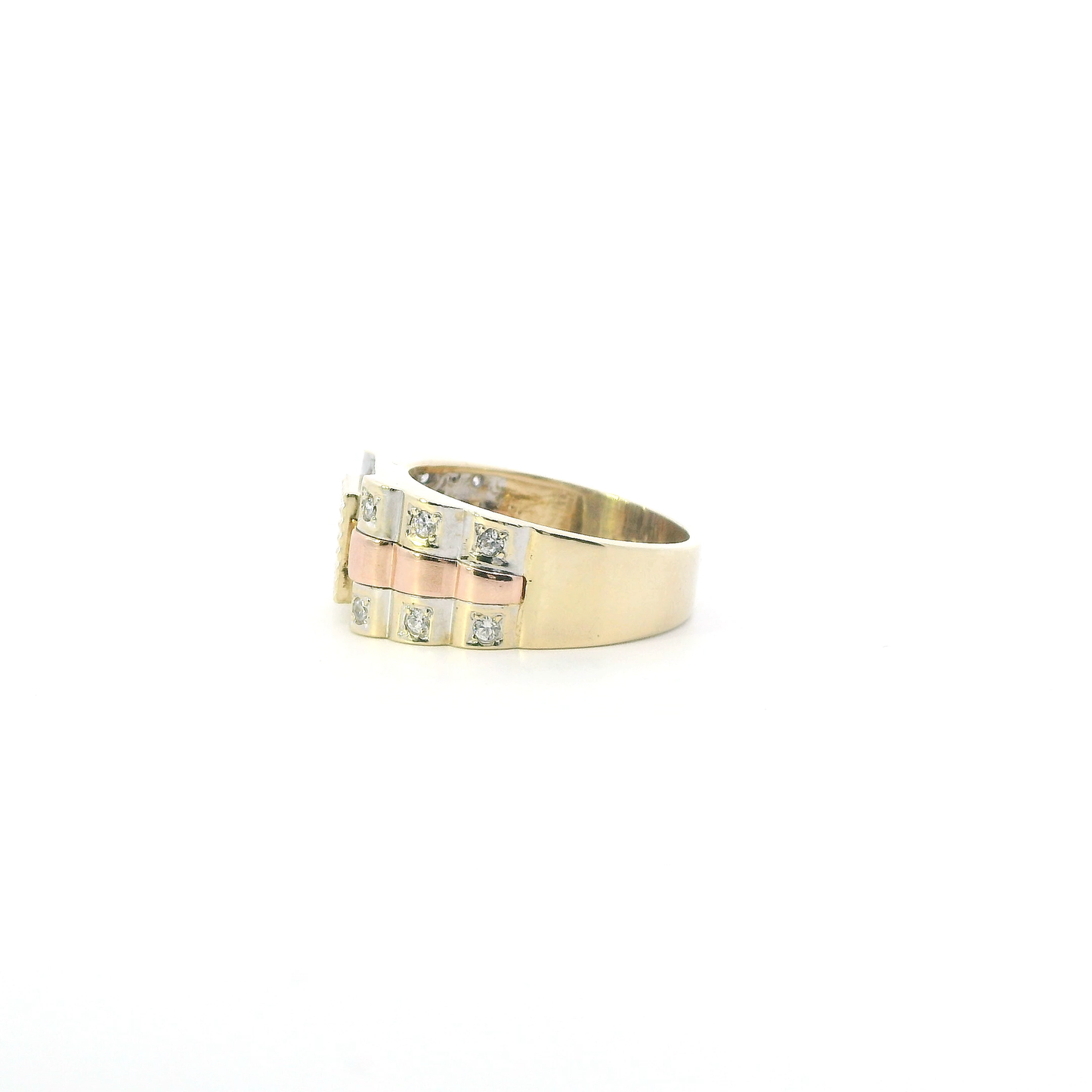 14K Tri Color Gold Rolex Design Mens Ring
