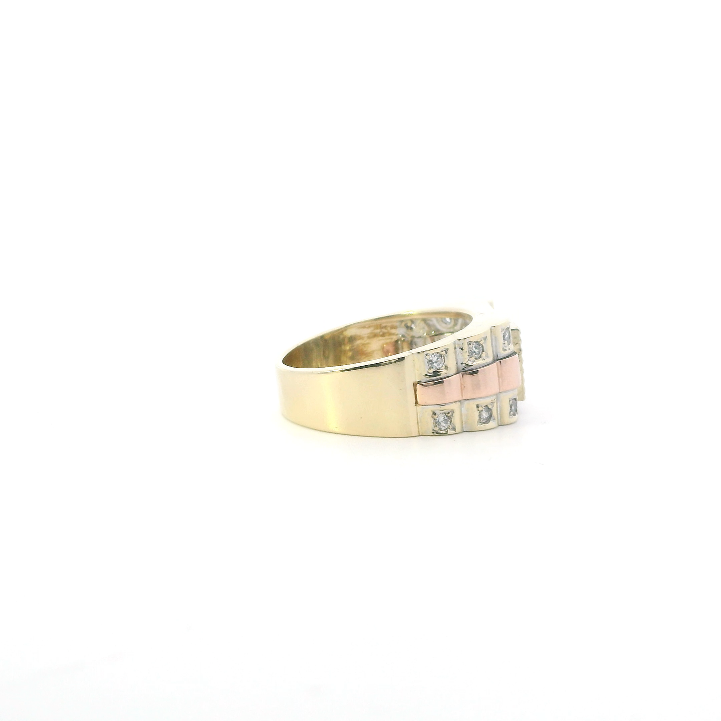 14K Tri Color Gold Rolex Design Mens Ring
