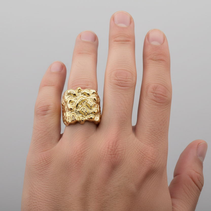 10K Yellow Gold Nugget Mens Ring