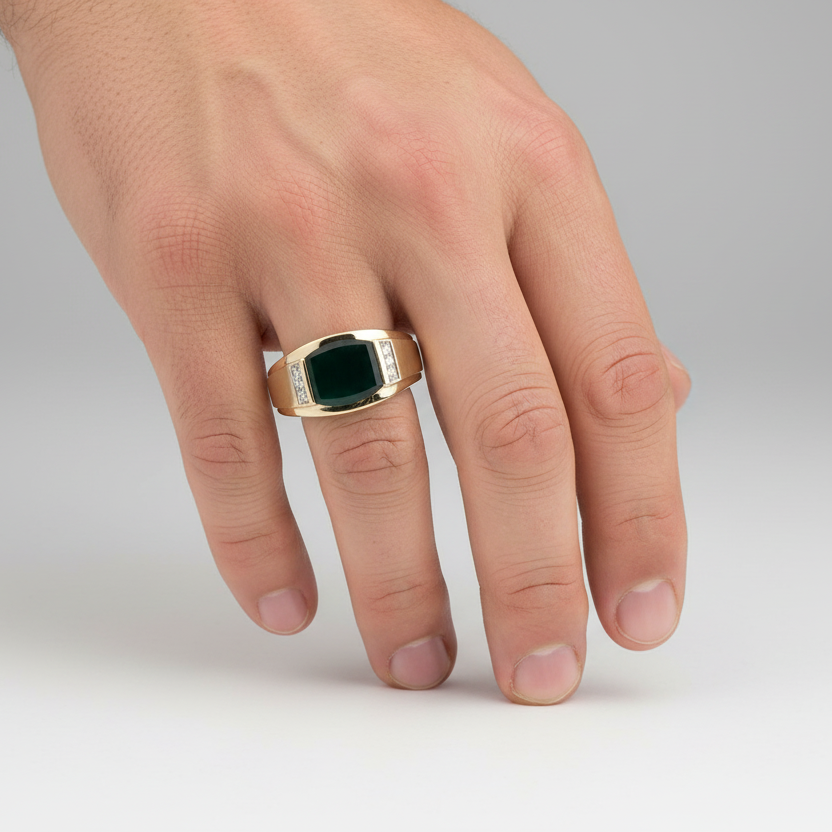 14K Yellow Gold Black Onyx Mens Ring