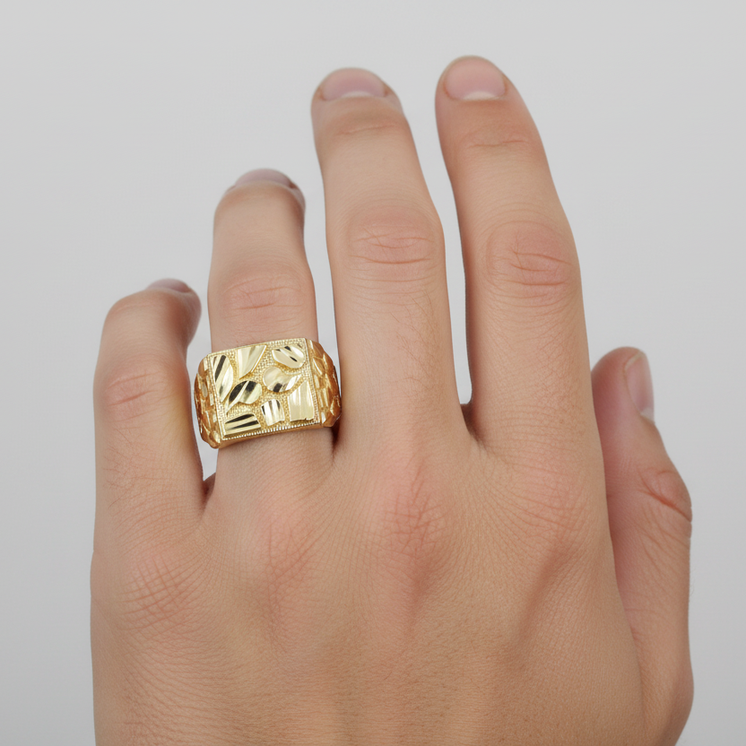 10K Yellow Gold Nugget Mens Ring