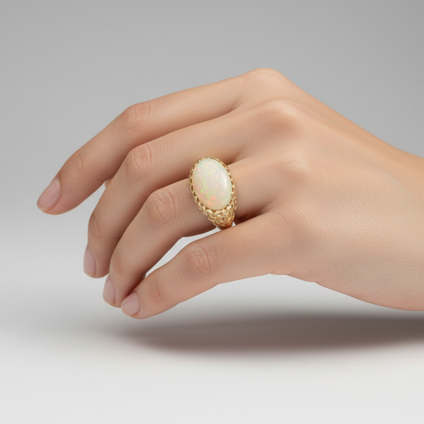 14K Yellow Gold Oval Opal Nugget Ring