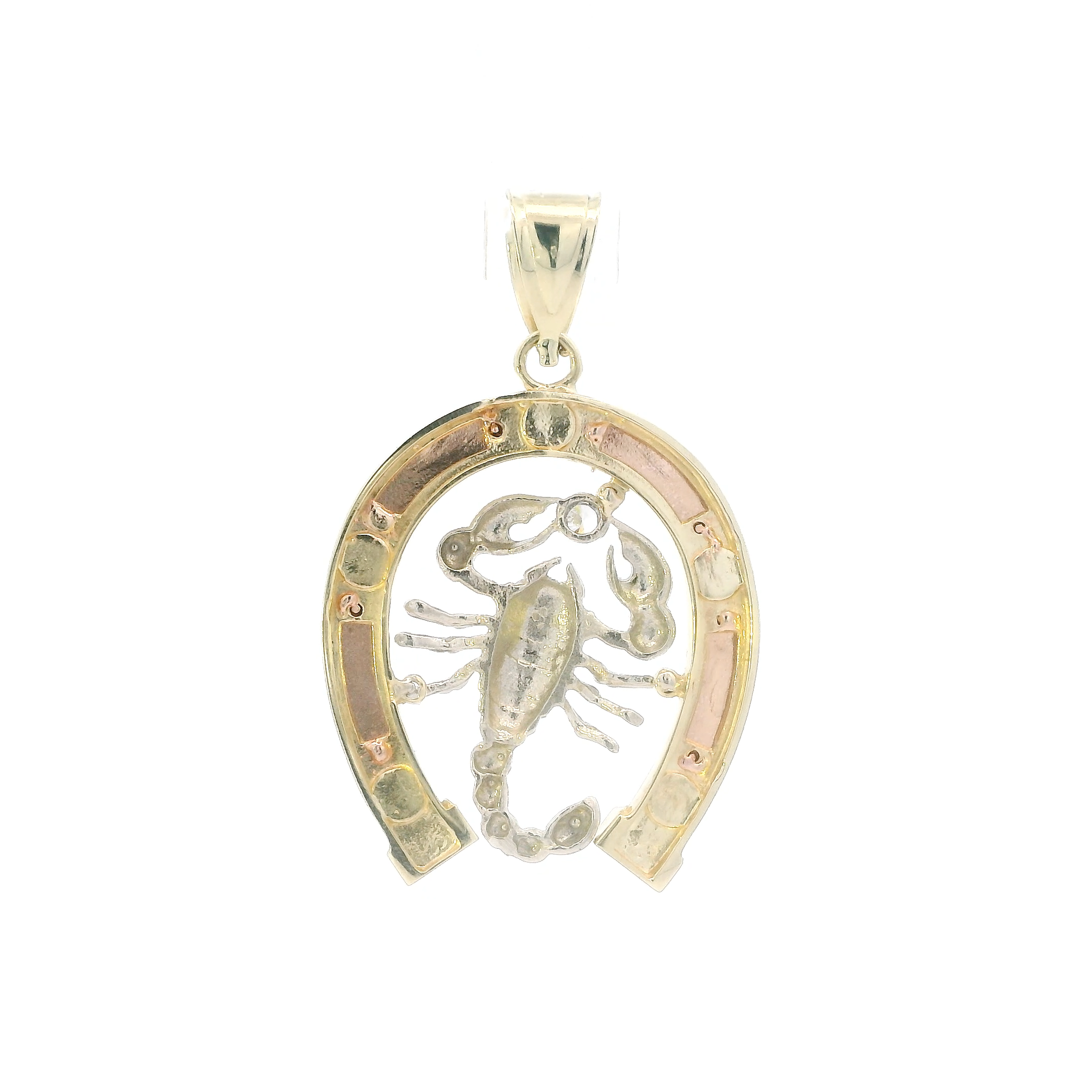 14K Tri Color Gold Horseshoe & Scorpion Pendant