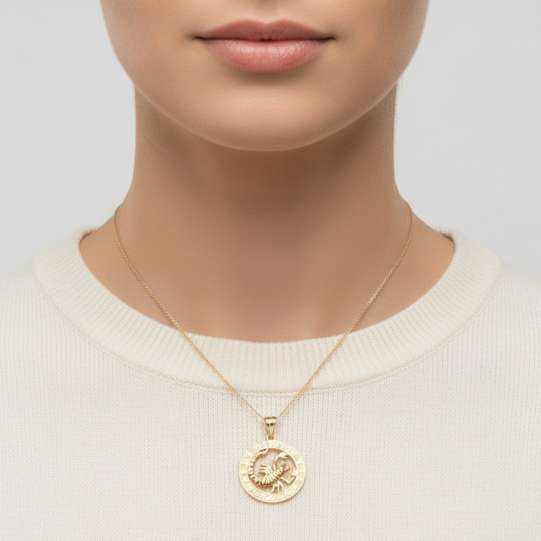 14K Yellow Gold Round Scorpio Pendant