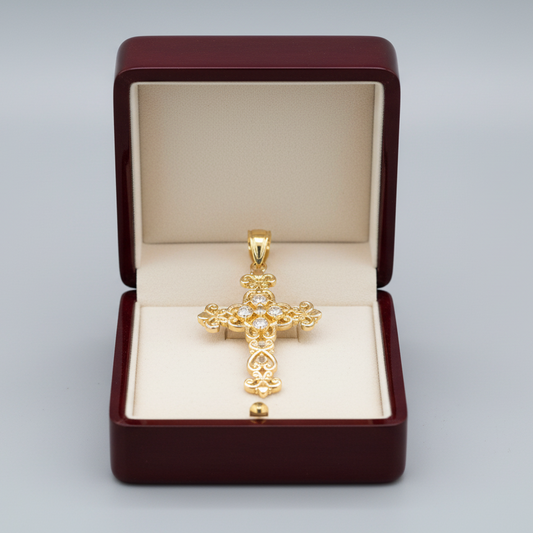 14K Yellow Gold Filigree Cross Pendant