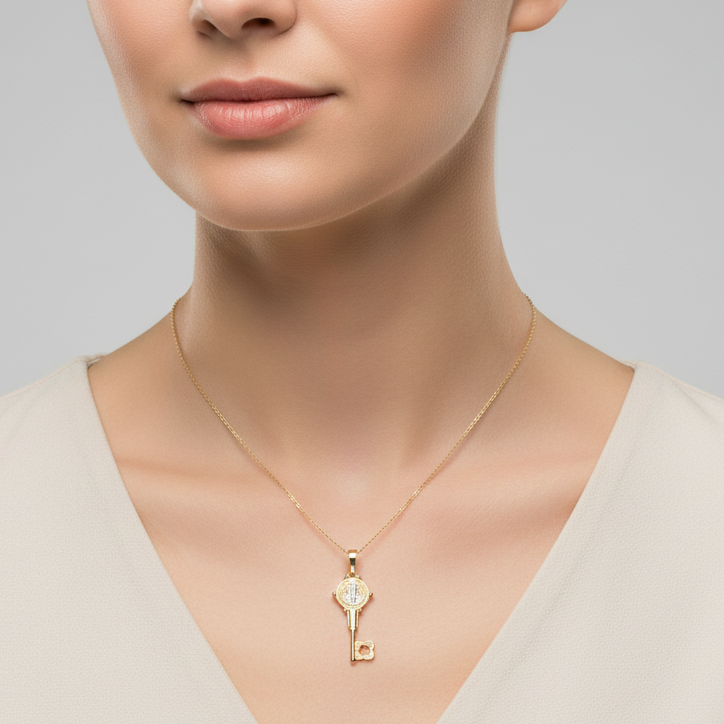 14K Yellow & White Gold Religious Key Pendant
