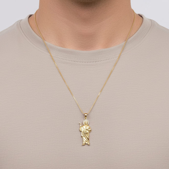 14K Yellow Gold Diamond Cut Saint Judas Pendant