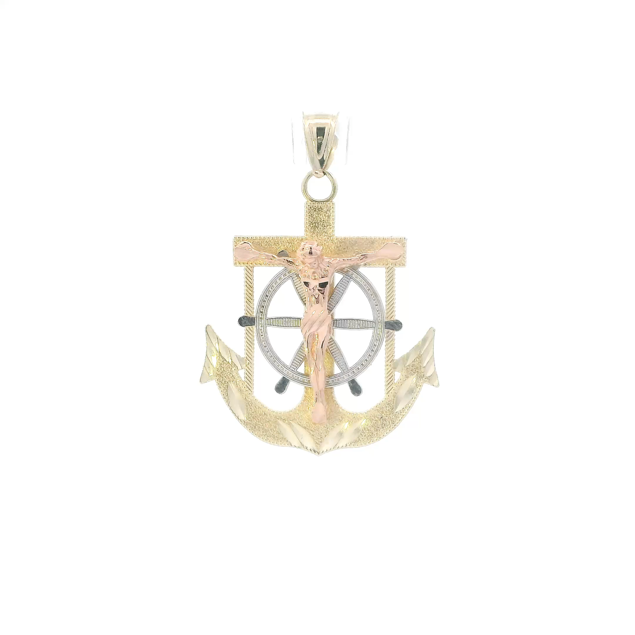 14K Tri Color Gold Religious Anchor Pendant