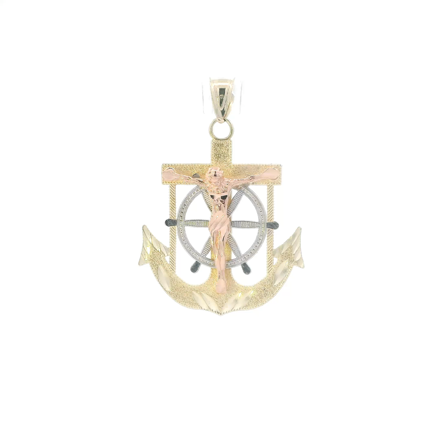 14K Tri Color Gold Religious Anchor Pendant