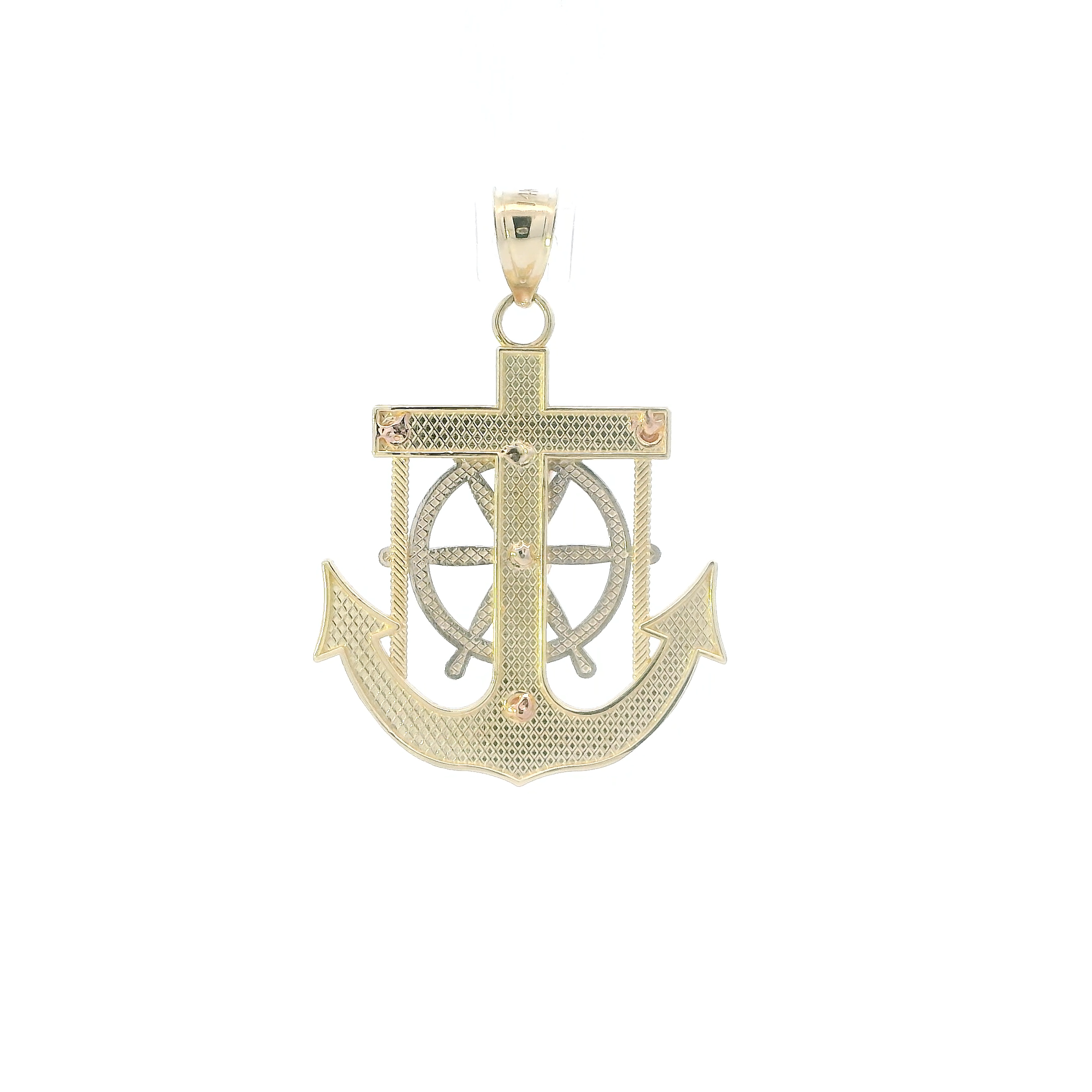 14K Tri Color Gold Religious Anchor Pendant