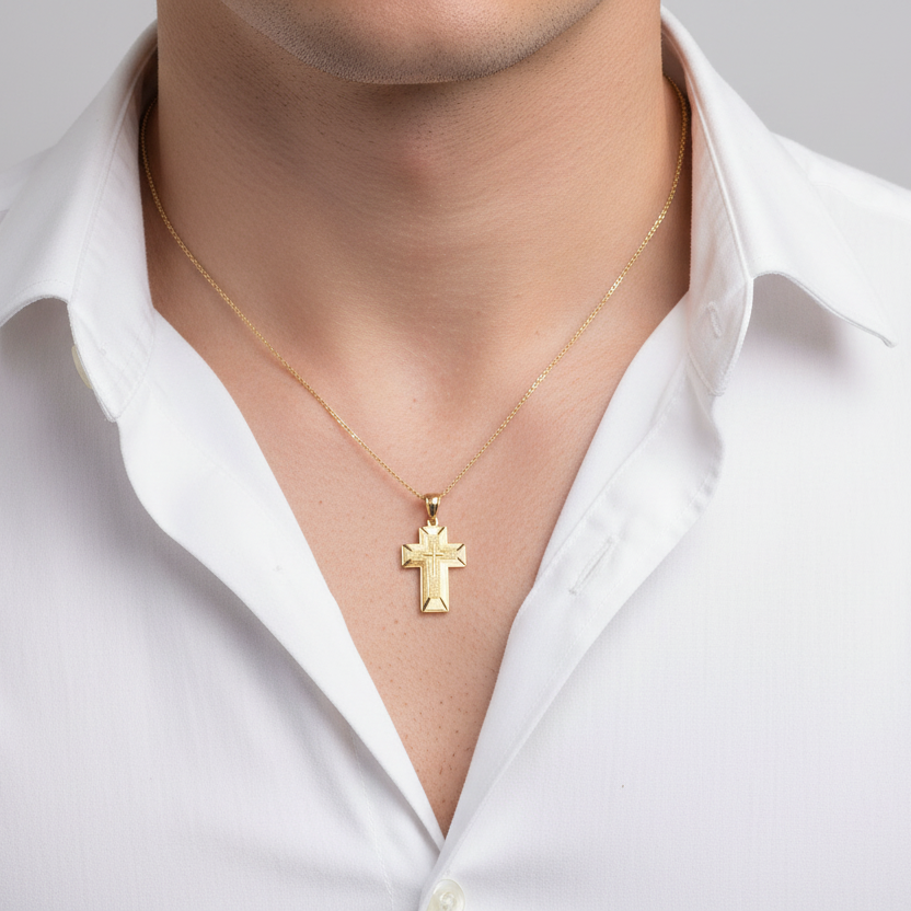 10K Yellow Gold Triple Cross Design Pendant