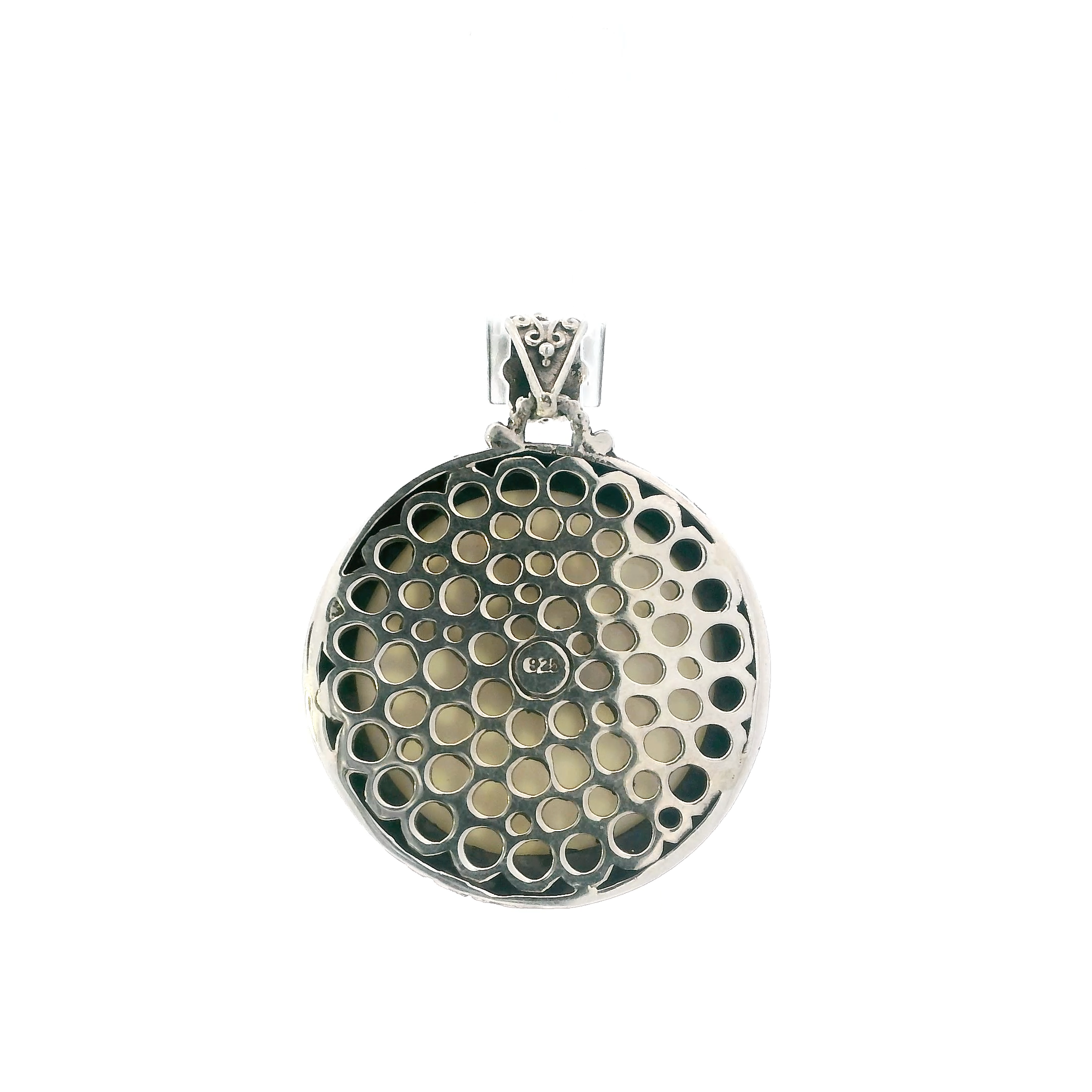 Sterling Silver White Enamel Sun Face Filigree Pendant