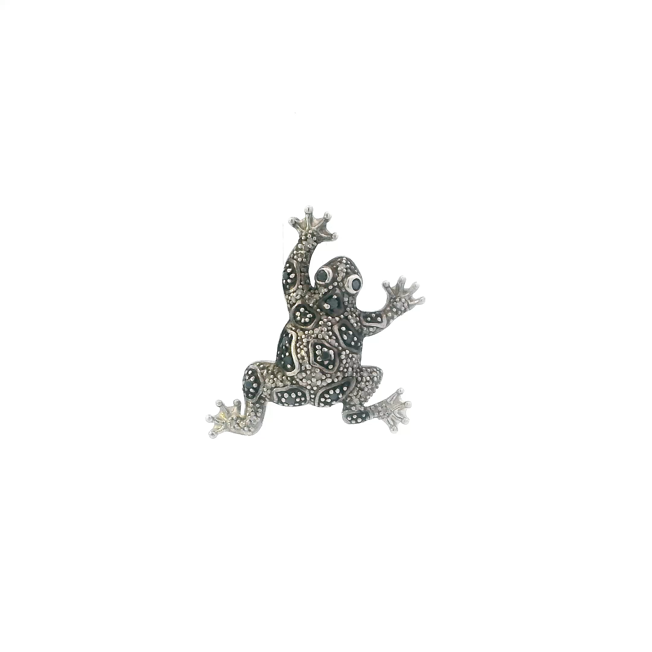 Vintage Sterling Silver Marcasite Frog Pendant