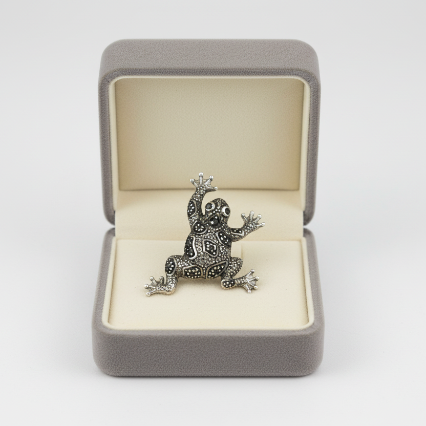 Vintage Sterling Silver Marcasite Frog Pendant