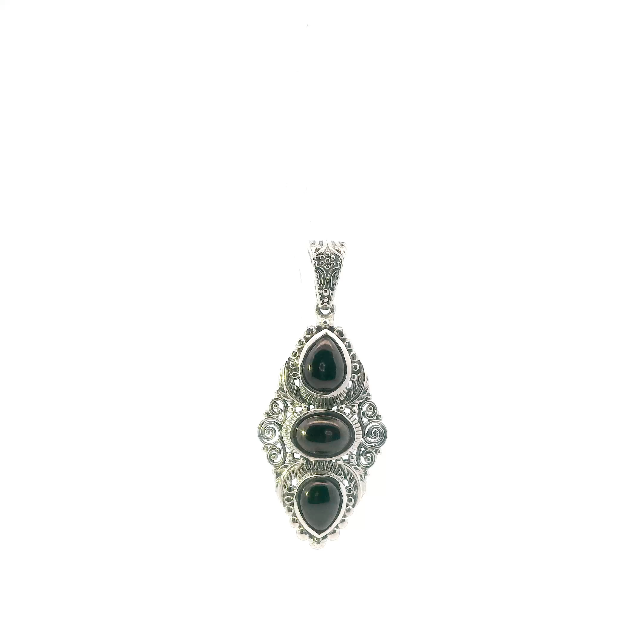 Sterling Silver Black Onyx Filigree Pendant