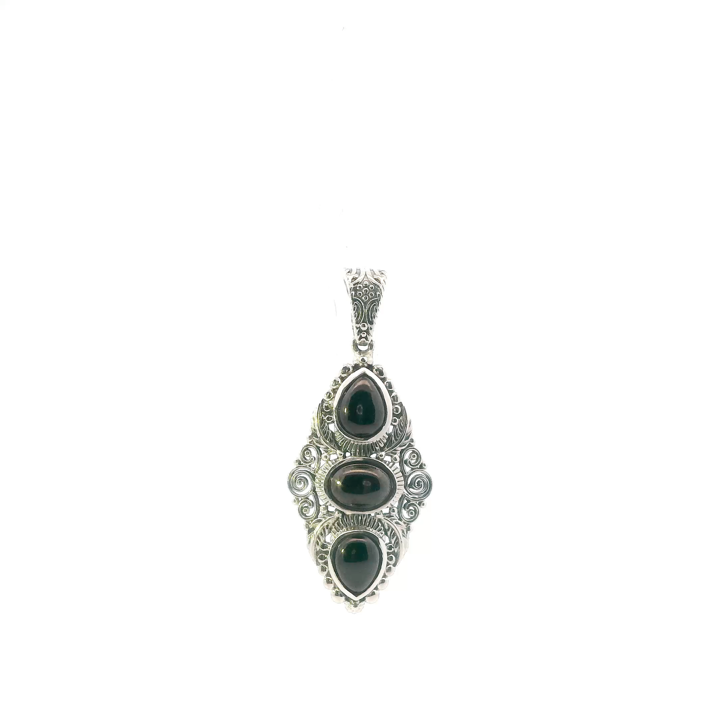 Sterling Silver Black Onyx Filigree Pendant