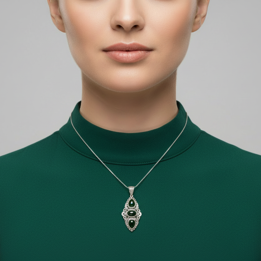 Sterling Silver Black Onyx Filigree Pendant