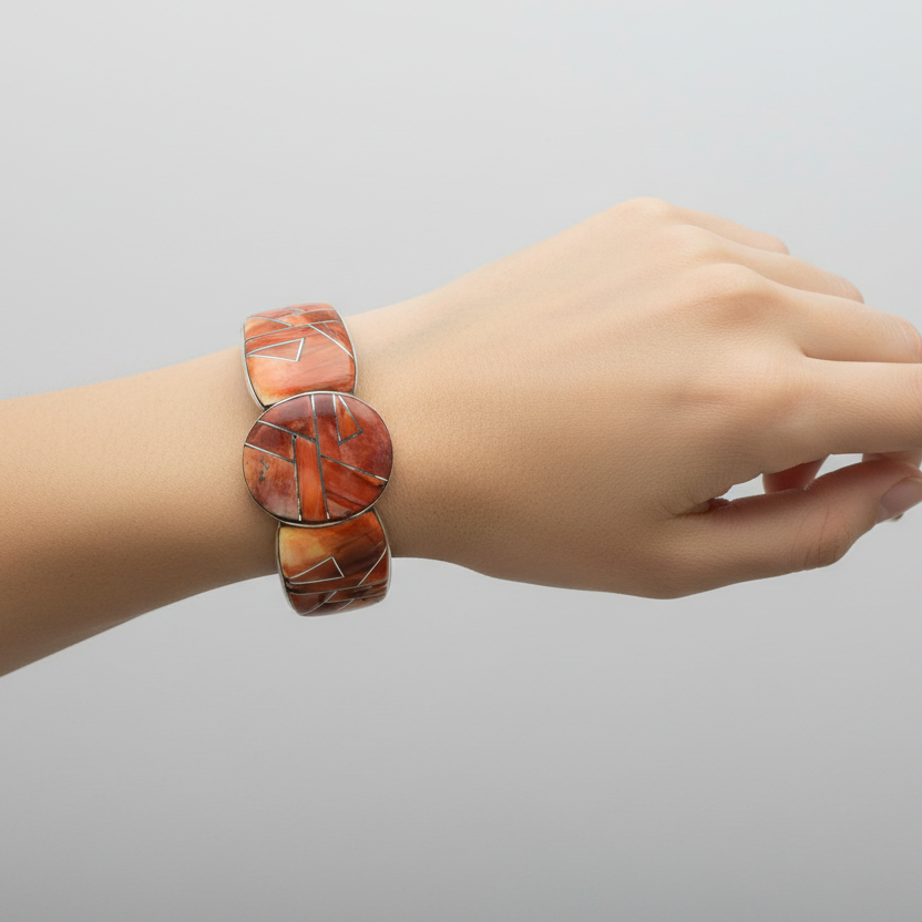 Sterling Silver Spiny Oyster Inlay Cuff Bracelet