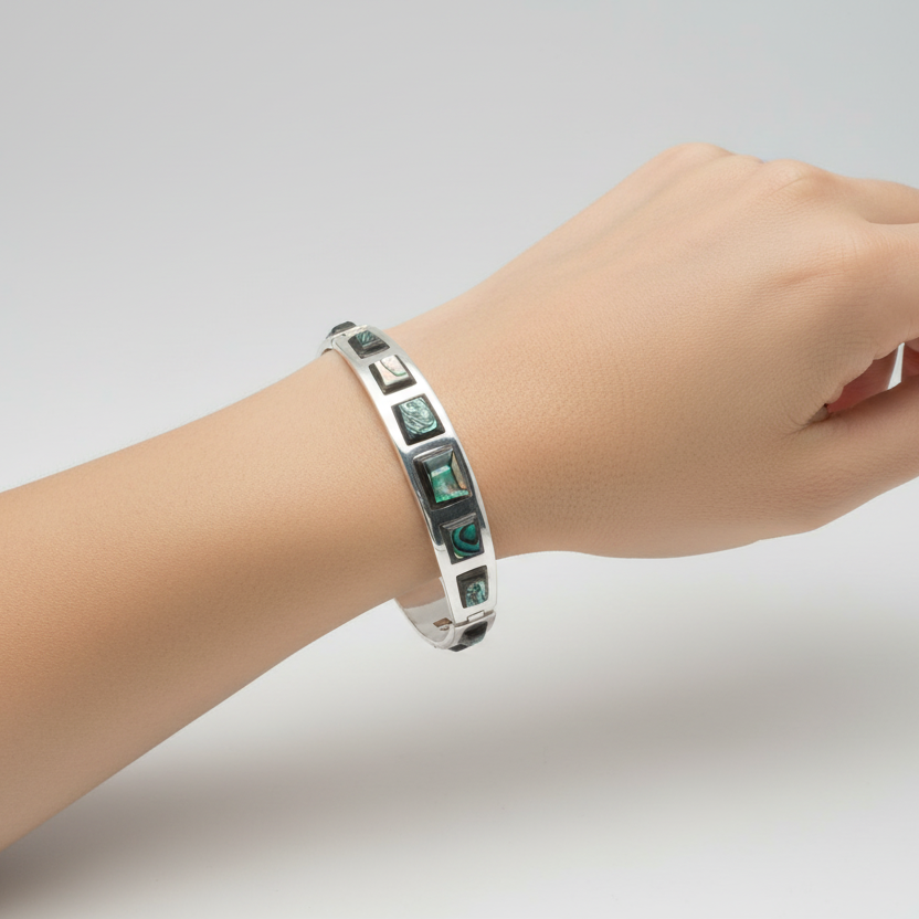 Vintage Sterling Silver Abalone Bracelet