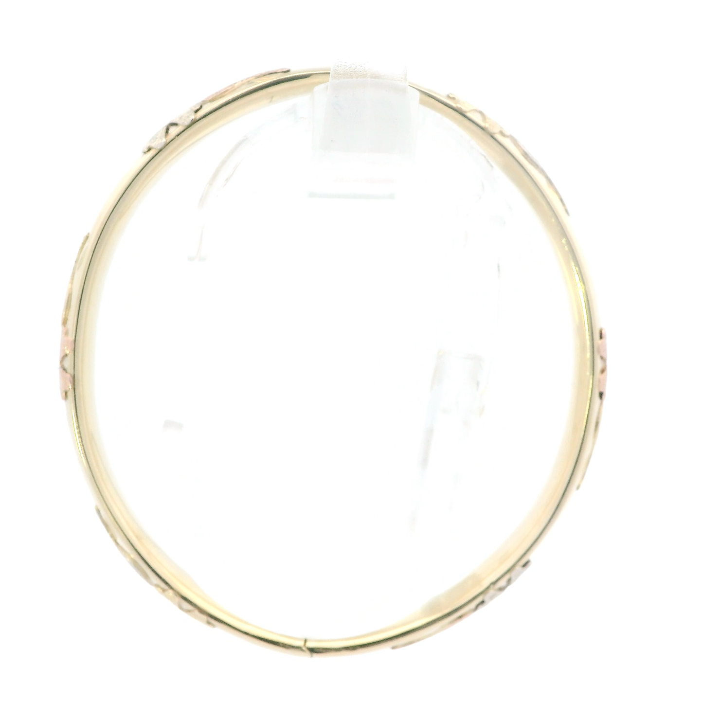 14K Tri Color Gold Textured Flower Design Bangle Bracelet