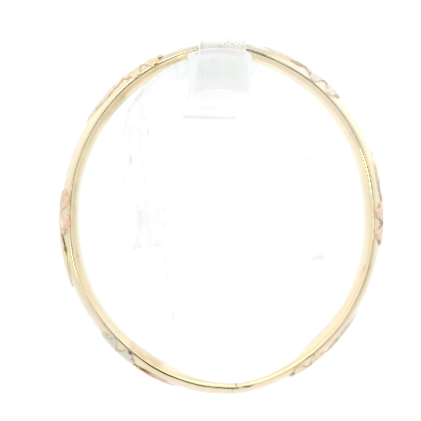 14K Tri Color Gold Textured Flower Design Bangle Bracelet