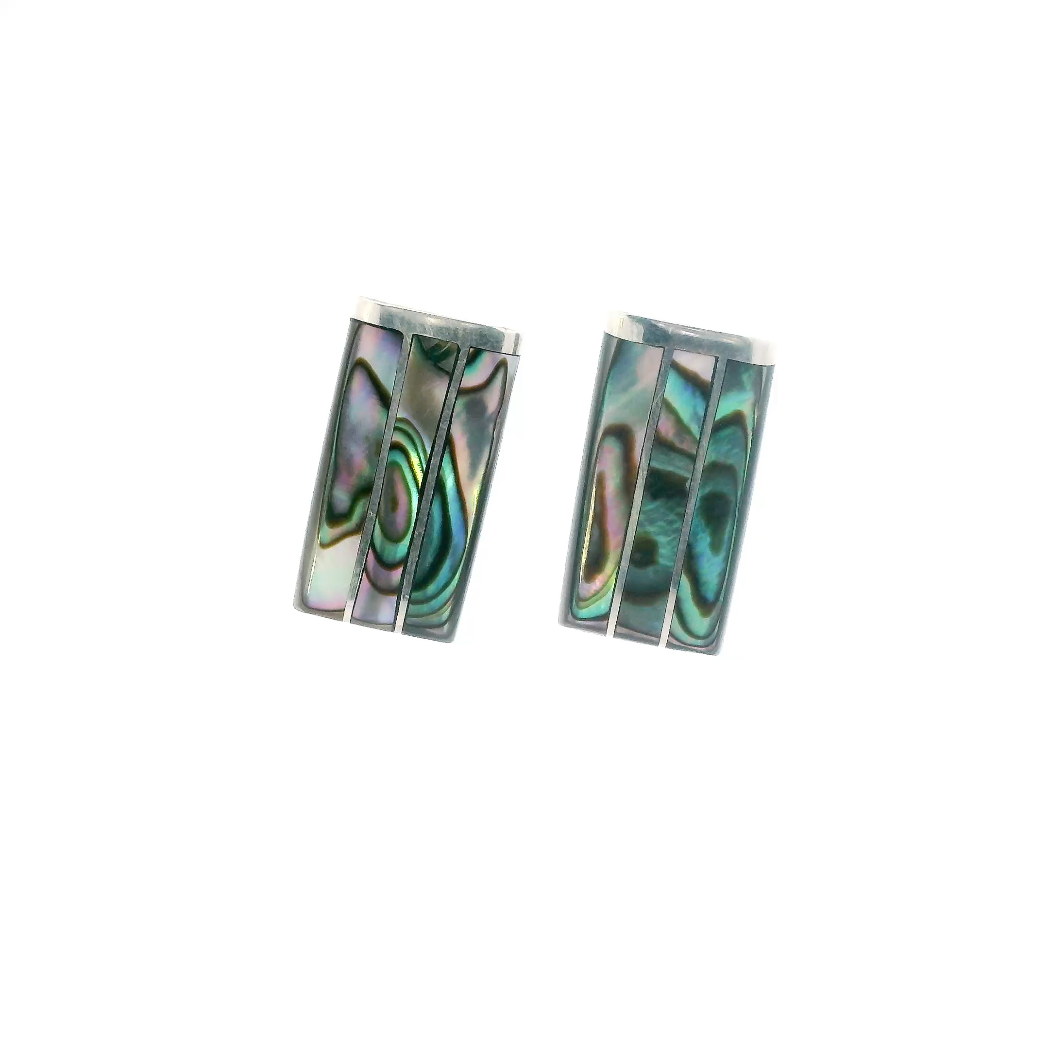 Vintage Mexico Sterling Silver Abalone Rectangle Stud Earrings