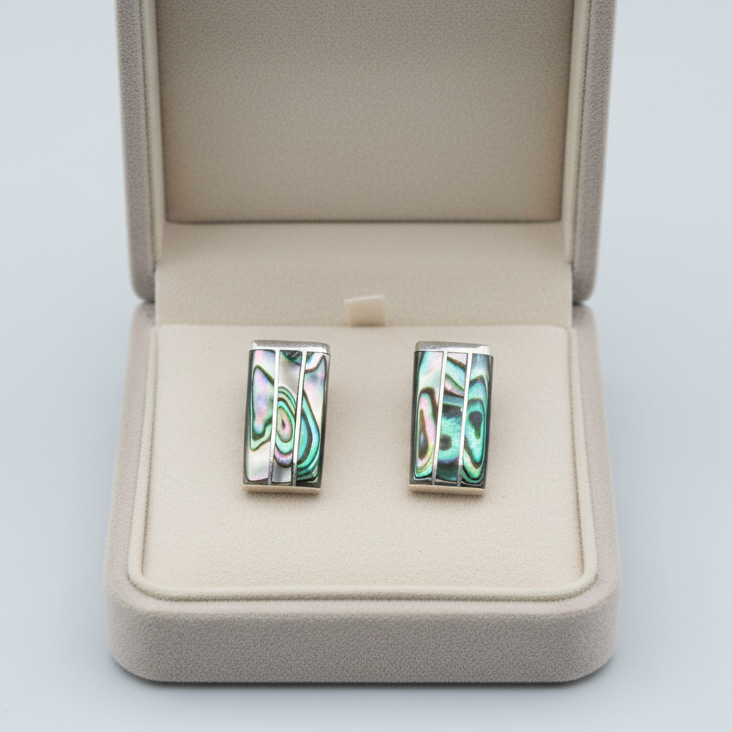 Vintage Mexico Sterling Silver Abalone Rectangle Stud Earrings