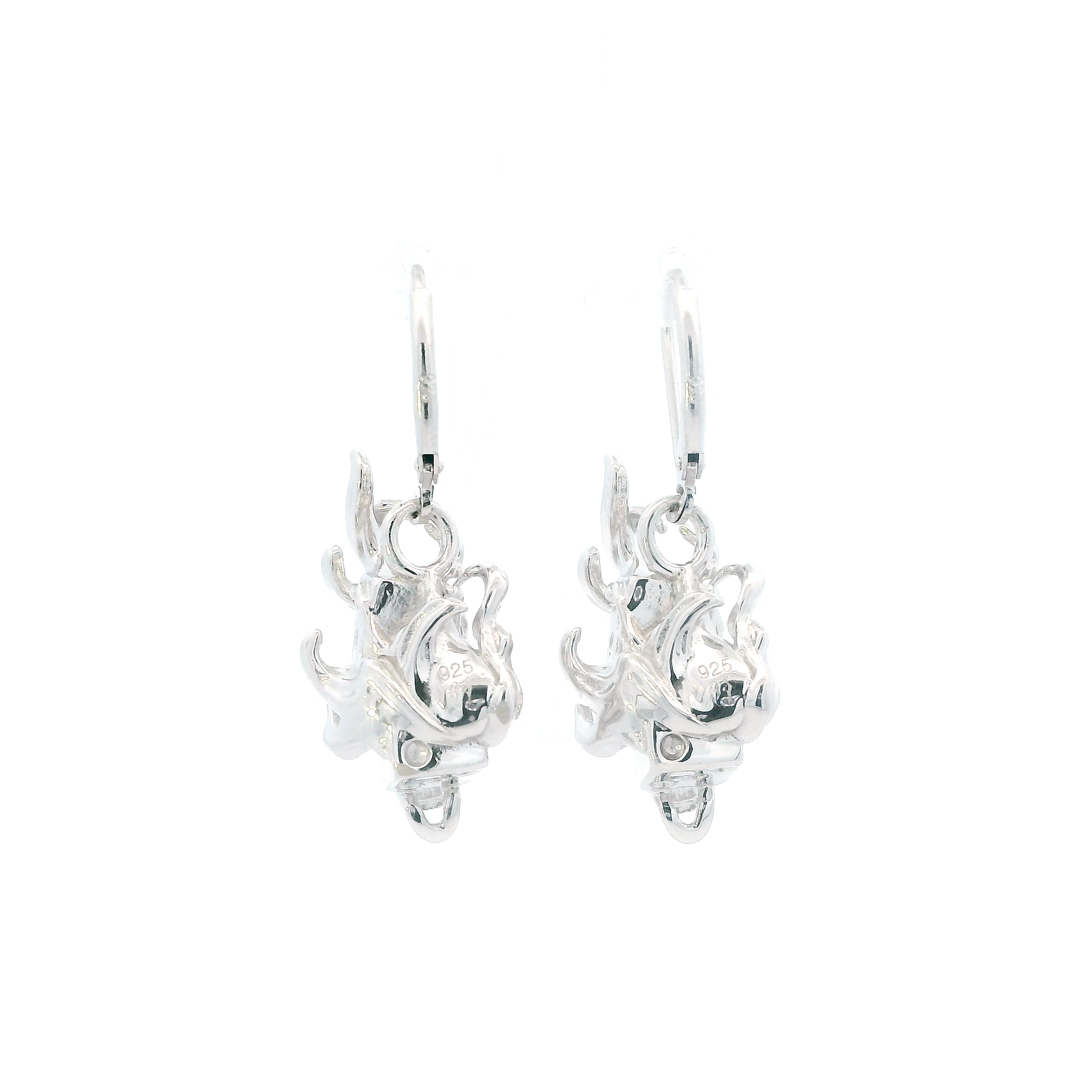 Sterling Silver Flame Dice Dangle Earrings