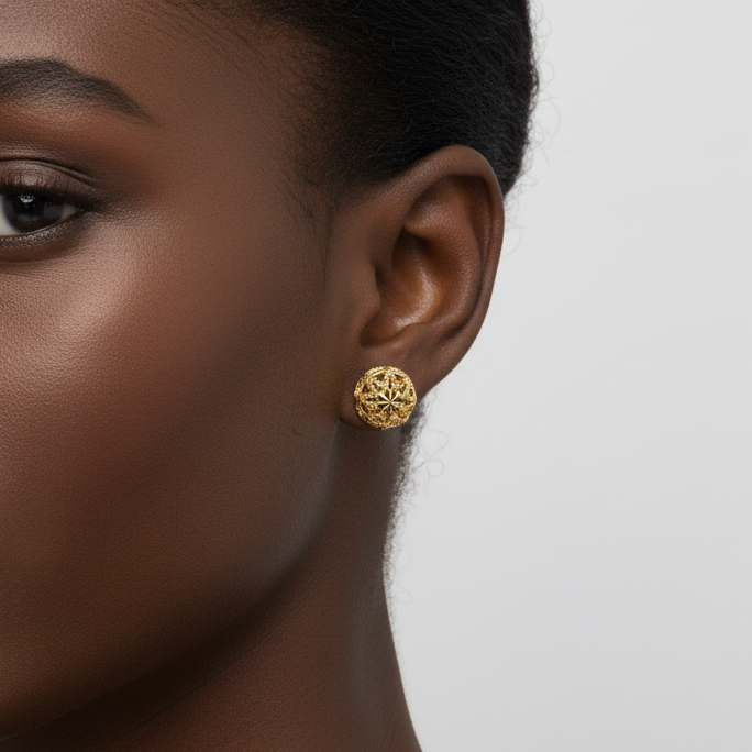 18K Yellow Gold Filigree Ball Earrings