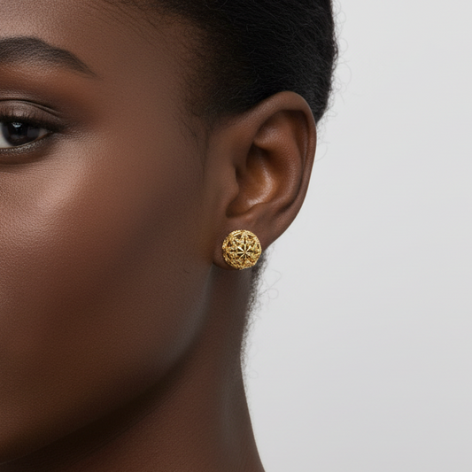 18K Yellow Gold Filigree Ball Earrings