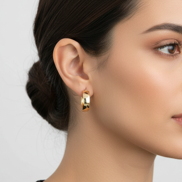 18K Yellow Gold Hollow Plain Hoop Earrings
