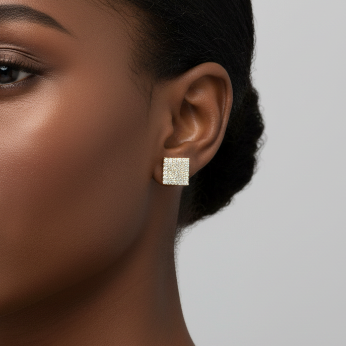 10K Yellow Gold CZ Square Stud Earrings