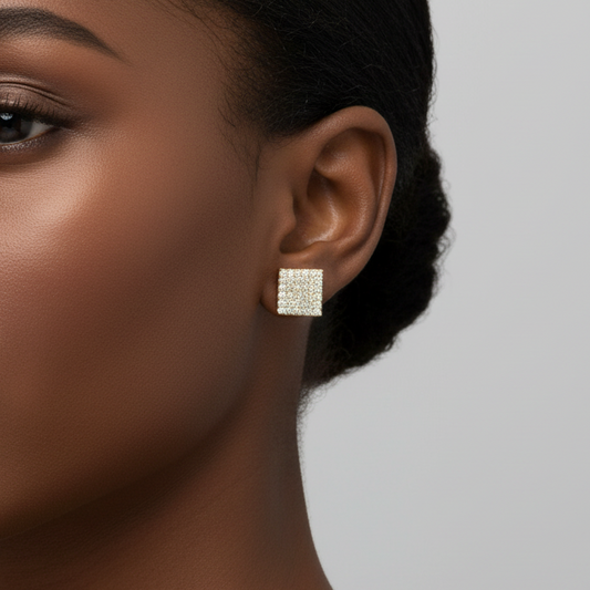 10K Yellow Gold CZ Square Stud Earrings