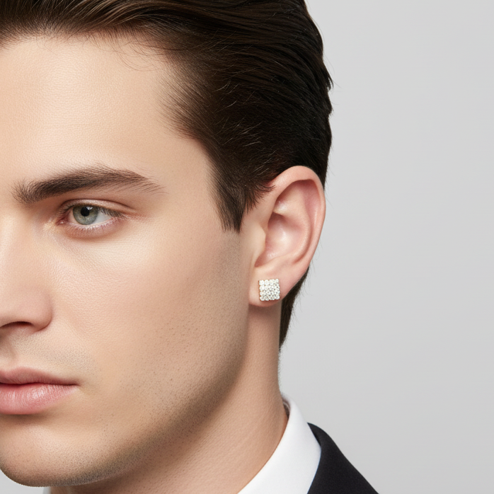 10K Yellow Gold CZ Square Stud Earrings