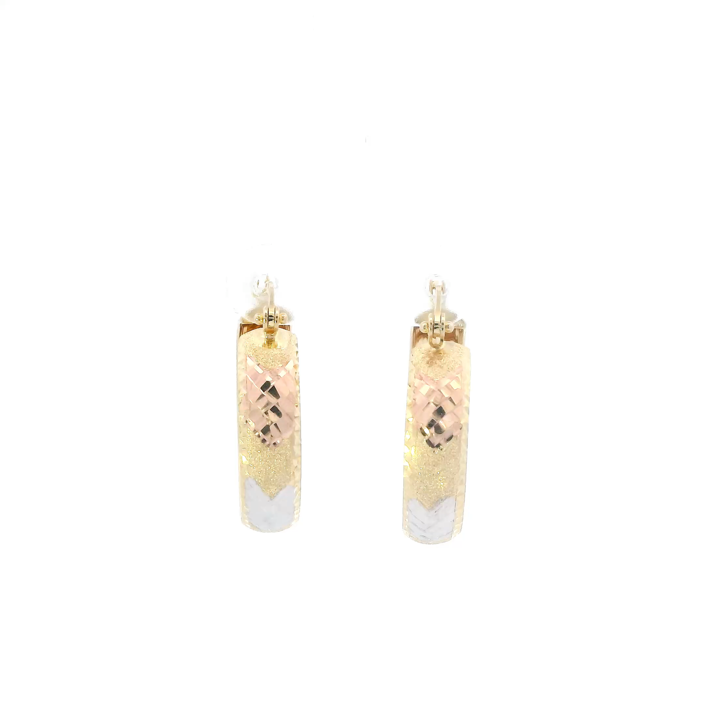 14K Tri Color Gold Arrow Design Hoop Earrings