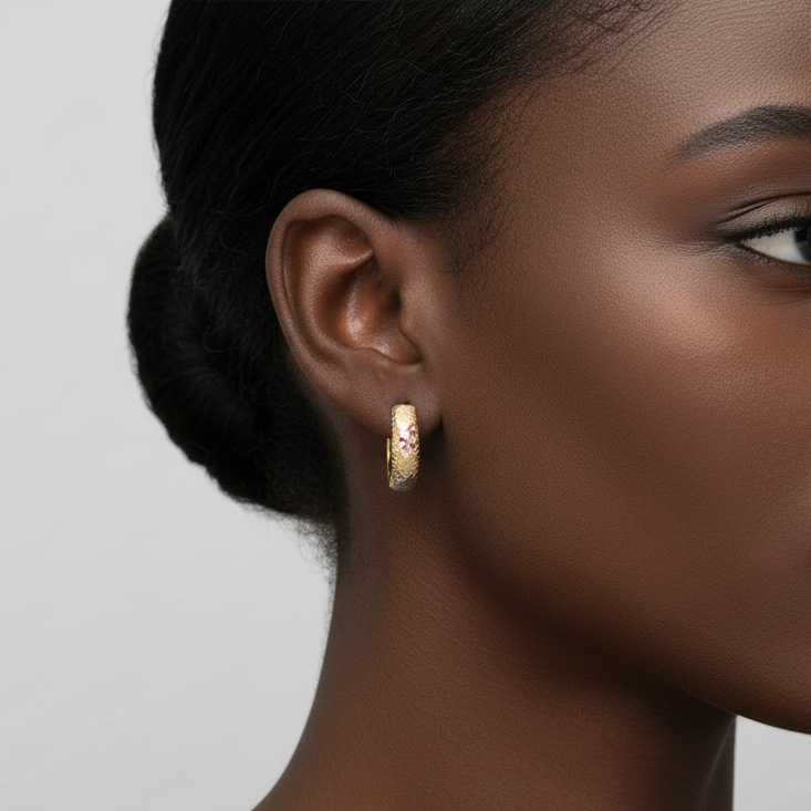 14K Tri Color Gold Arrow Design Hoop Earrings