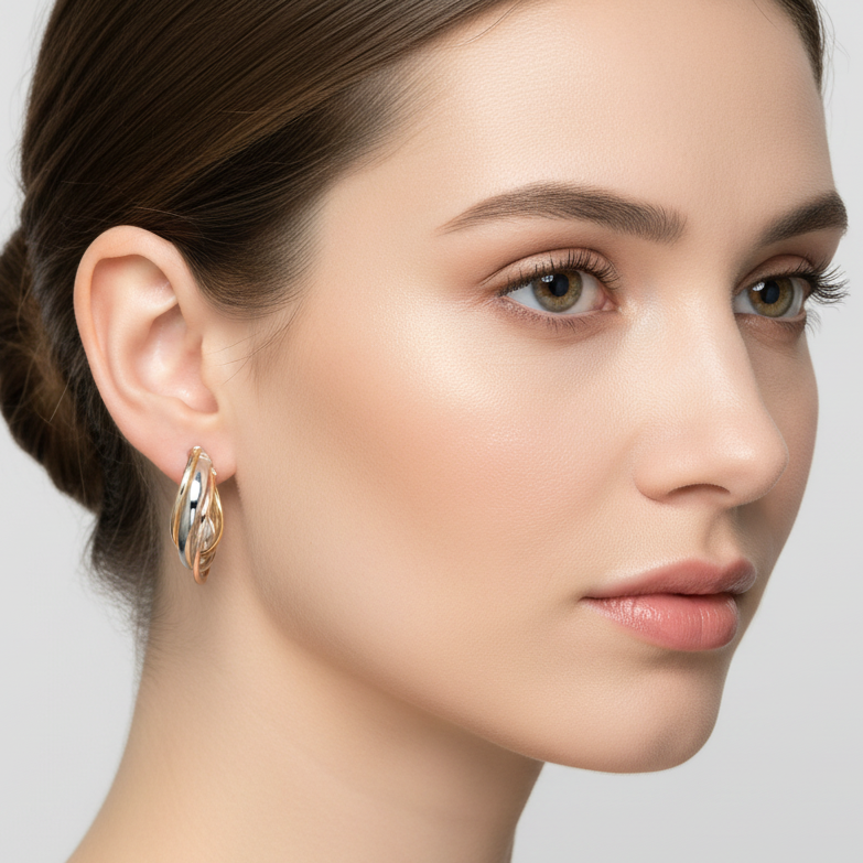 14K Tri Color Gold Triple Oval Hoop Earrings