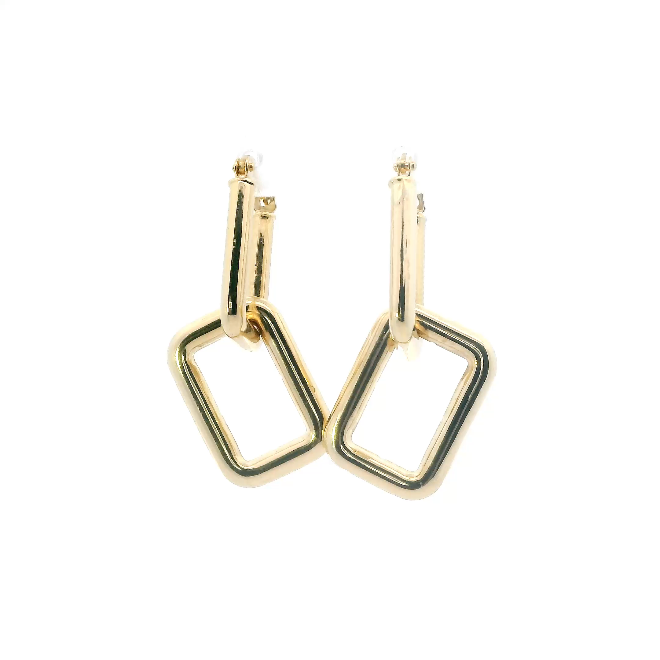 18K Yellow Gold Double Rectangle Dangle Earrings