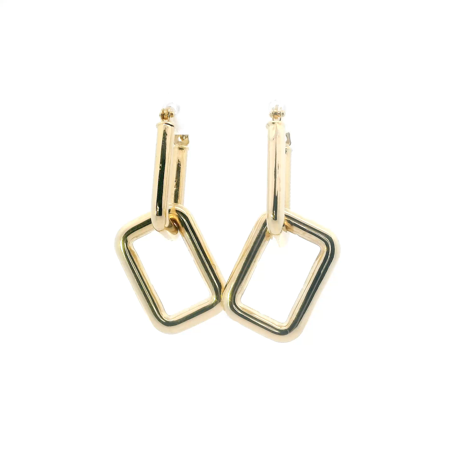 18K Yellow Gold Double Rectangle Dangle Earrings