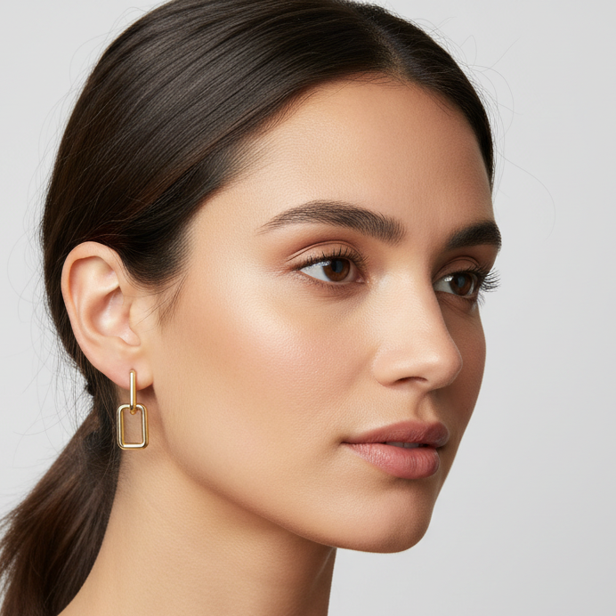 18K Yellow Gold Double Rectangle Dangle Earrings