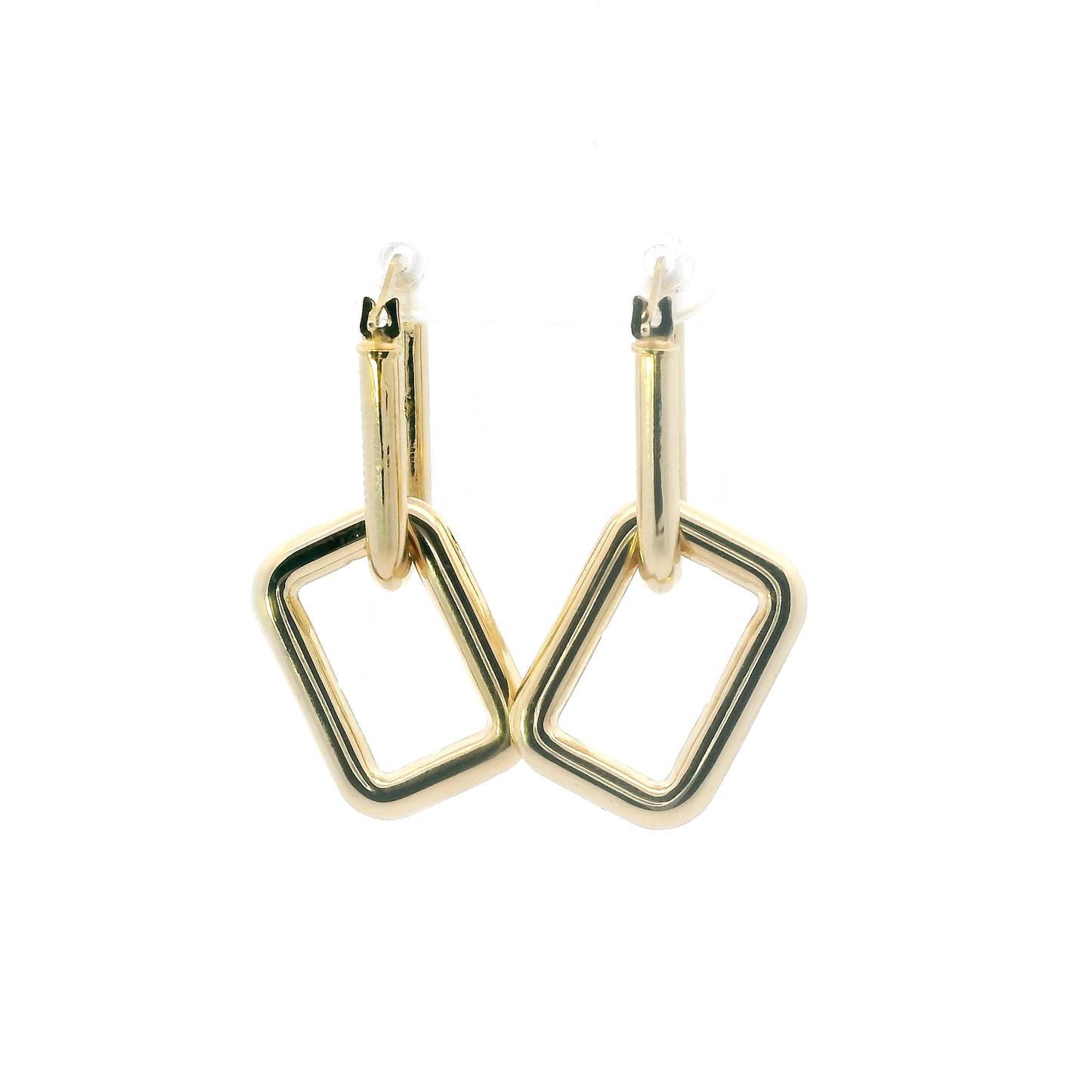 18K Yellow Gold Double Rectangle Dangle Earrings