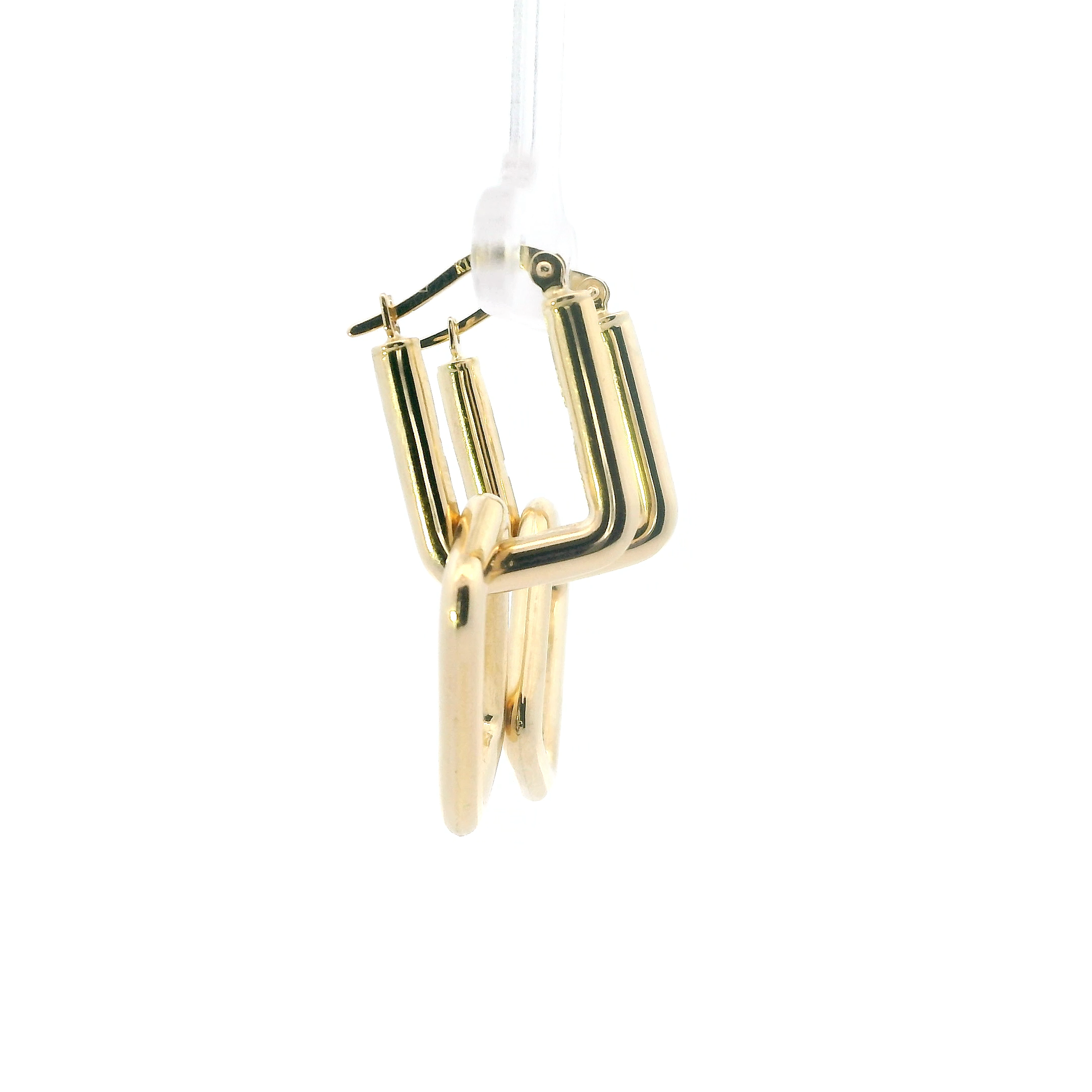 18K Yellow Gold Double Rectangle Dangle Earrings