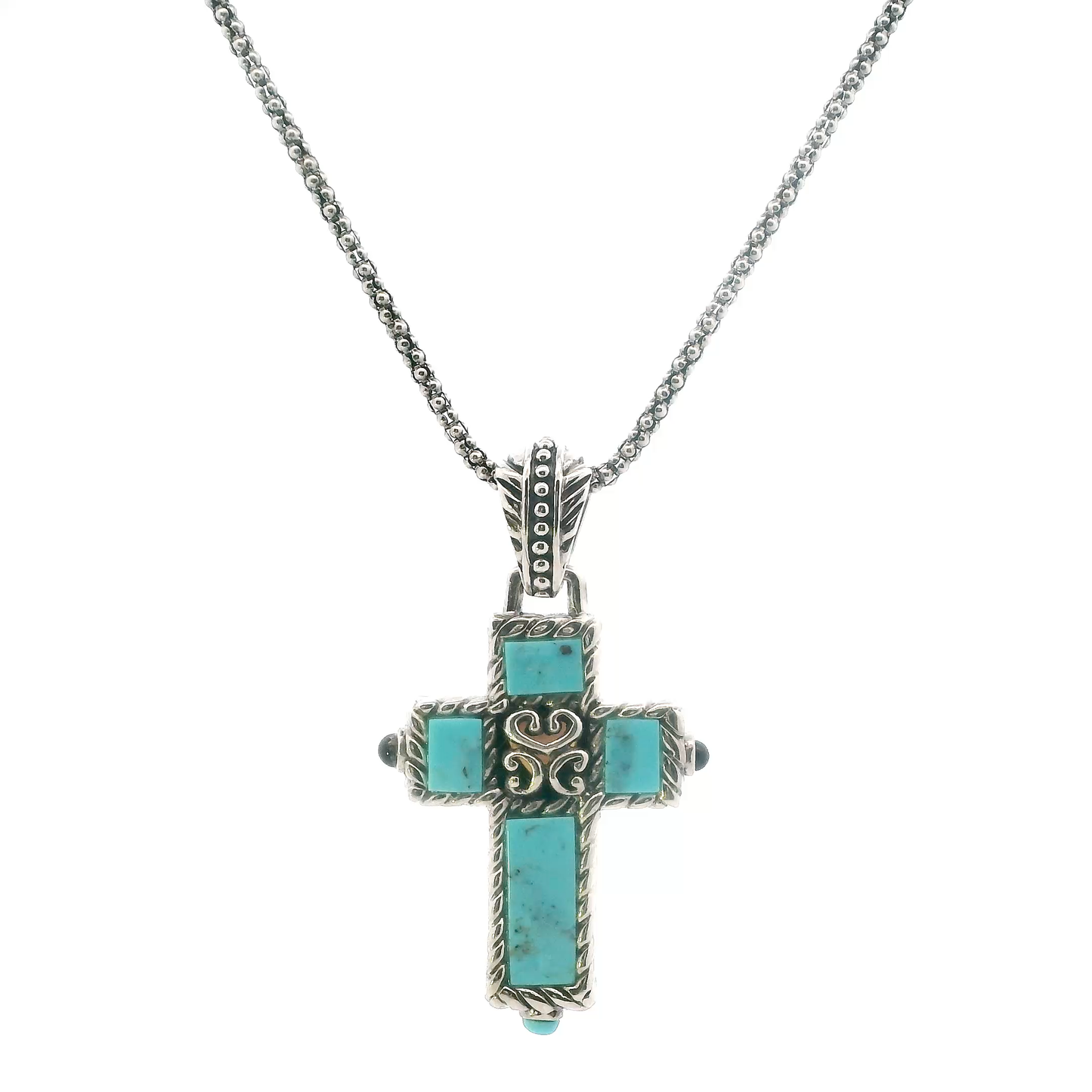 Sterling Silver 20" Beaded Chain W/ Reversible Cross Pendant